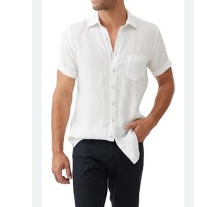 Onia White Linen Blend Casual Button Down Short Sleeve Shirt Men's Medium